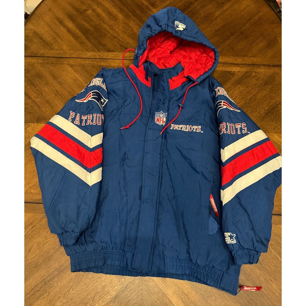 Vintage New England Patriots Starter Jacket NFL Pro Line Puffer Blue Mens Large